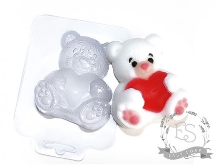 Форма пластиковая для мыла "Медвежонок с сердцем"