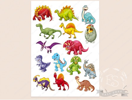 Набор картинок на водорастворимой бумаге "Мультяшные динозавры"