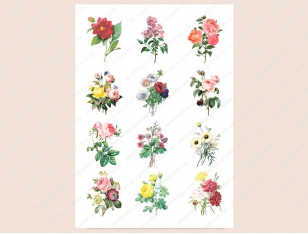 Набор картинок на водорастворимой бумаге "Цветы винтаж" 5х6 см