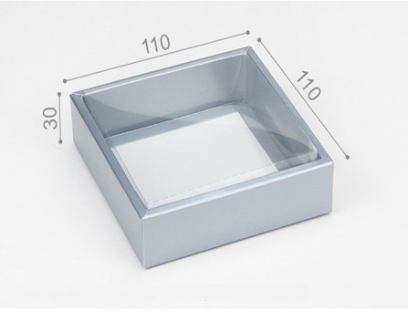 Коробка с прозрачным верхом 110*110*30 серебро