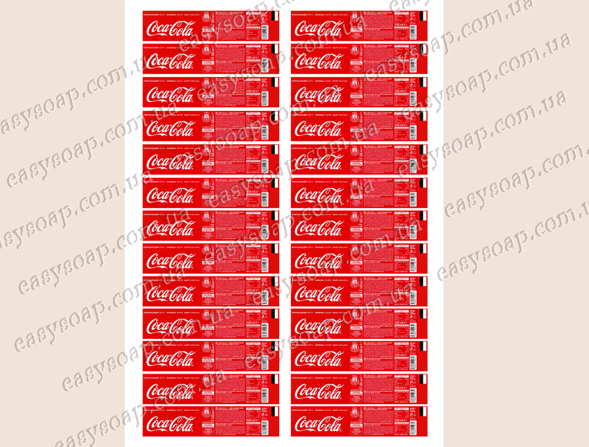Набор этикеток на самоклейке для 3Д мыла "Coca Cola"