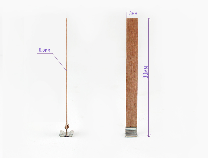 Деревянный фитиль с держателем 8*90 мм