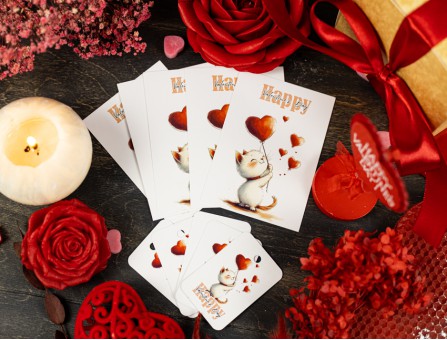 Набір листівка та бирка "Happy Valentines Day" котик Набір листівка та бирка "Happy Valentines Day" котик