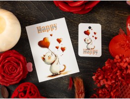 Набор открыток и бирок "Happy Valentines Day" котик Набор открыток и бирок "Happy Valentines Day" котик