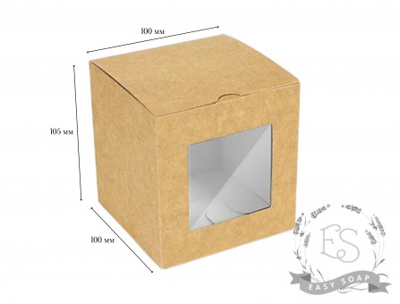 Коробка для свечки крафт с окошком 100*100*105