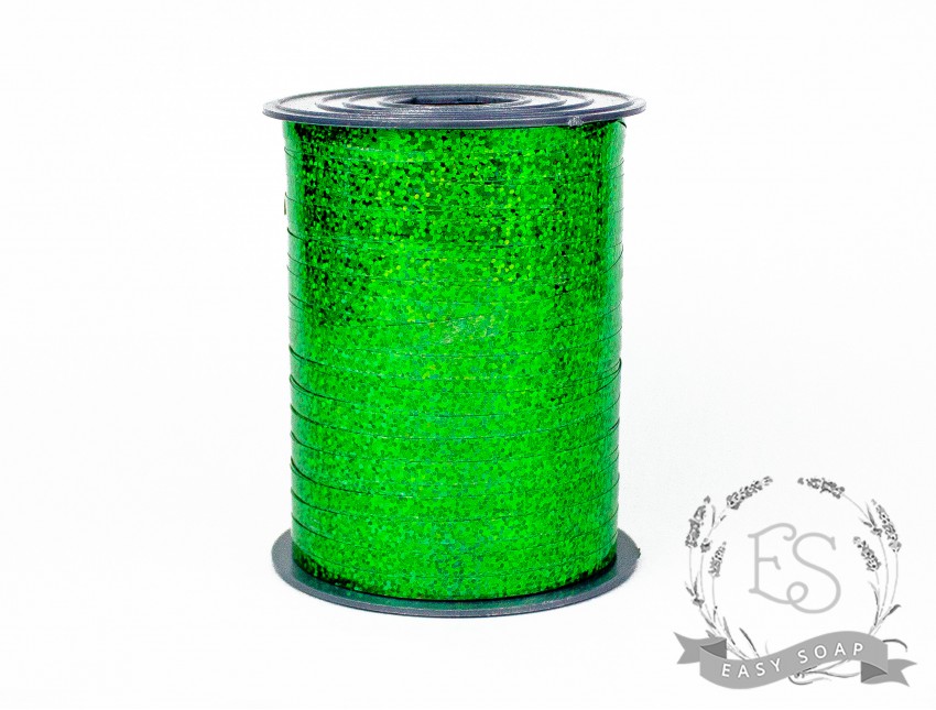 Лента упаковочная голографическая зеленая  5 мм