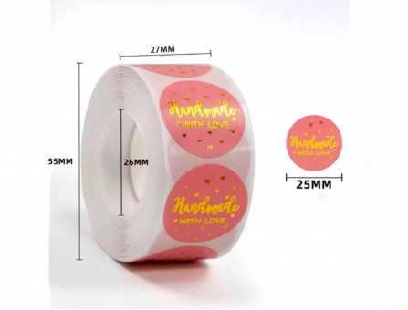 Набір наліпок "Handmade with love" рожевий, бобіна