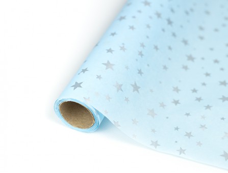 Бумага упаковочная тишью голубой "звездочки"