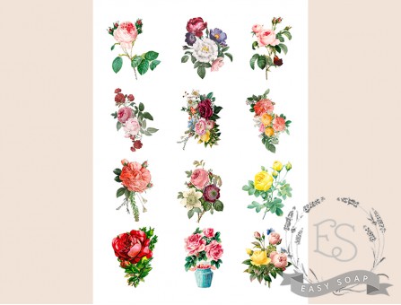 Набор картинок на водорастворимой бумаге "Розы винтаж" 6х5 см