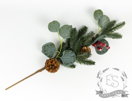 Веточка ели с эвкалиптом, шишками и ягодами Веточка ели с эвкалиптом, шишками и ягодами