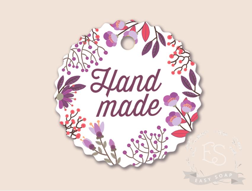 Бирка "Hand Made - мелкий цветочек" круглая, рифленый край